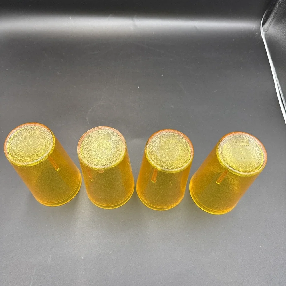 Set of 4 Texan Tumblers Amber Plastic Pebble Textured Cups #312 Vtg